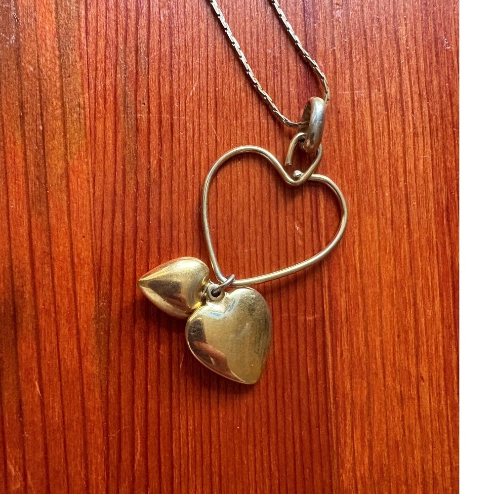 Napier Gold Tone Triple Heart Pendant Necklace Open and Puffed Hearts Vintage